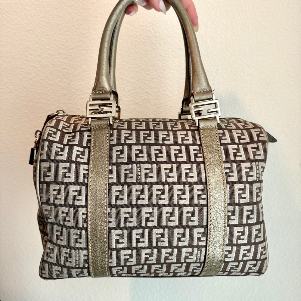 VINTAGE🤎Fendi🤎Zucchino Canvas Small Forever Bauletto Boston Bag - Picture 2 of 14